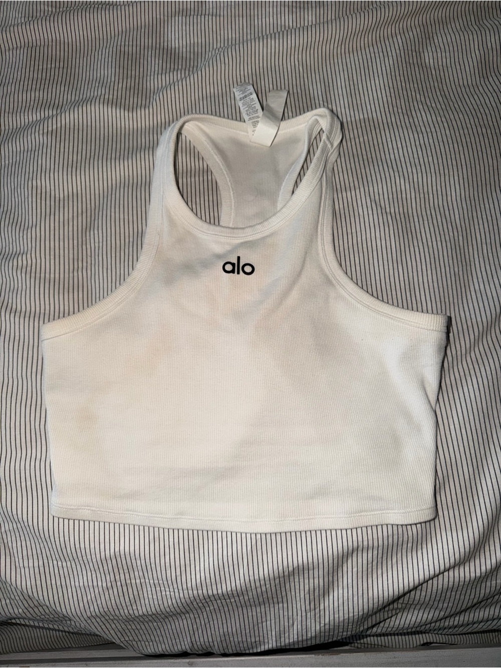 ALO Yoga White Ribbed Racerback Crop Top